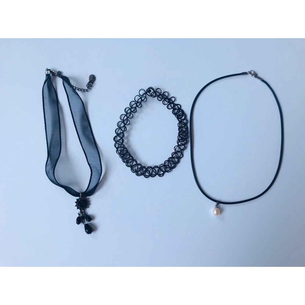 Set of Three Black Chokers